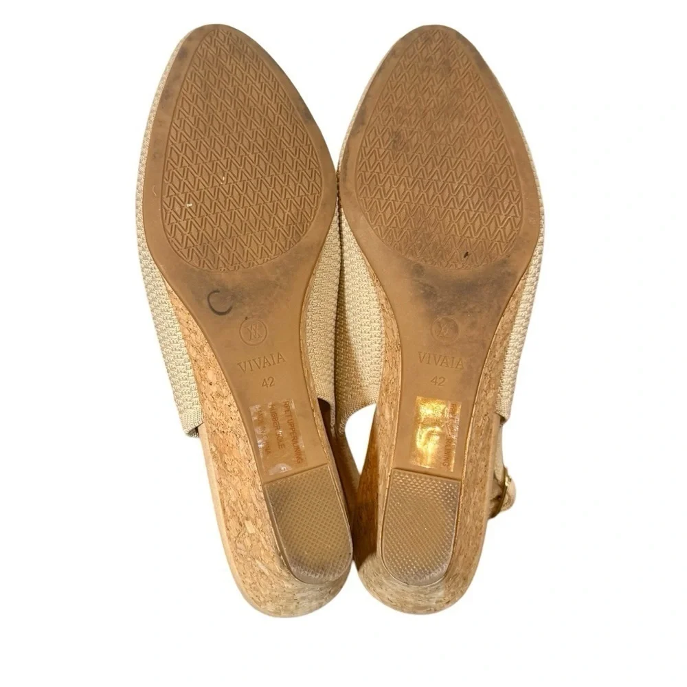 Vivaia Almond Toe Beige Slingback Wedge Tamia in Almond Crochet-Still Full Price